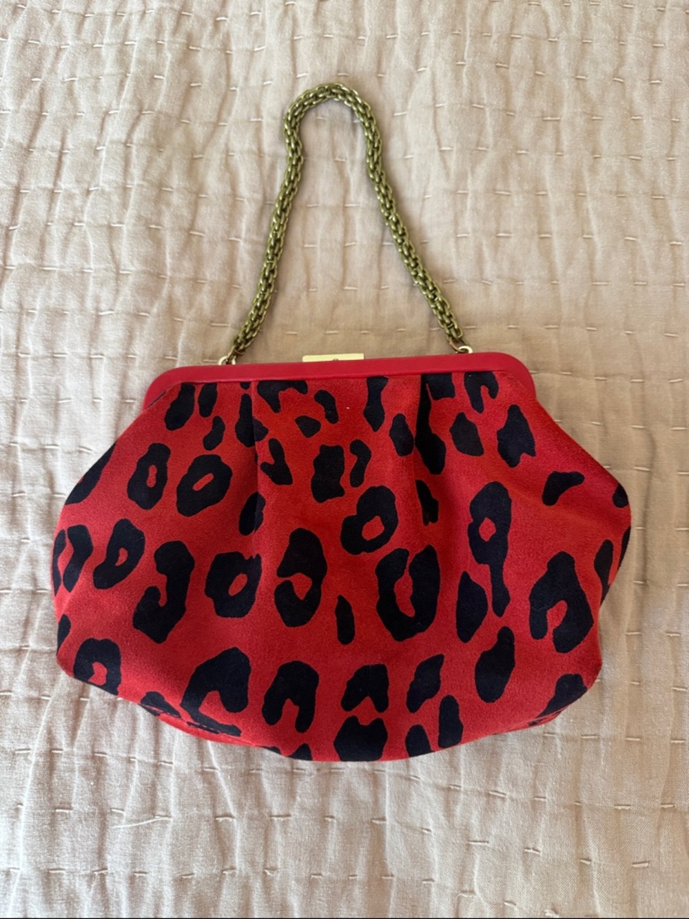 Clare V. Red Leopard Print Evening Clutch with Chain Handle